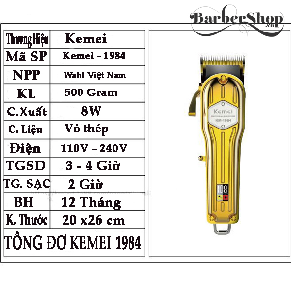 Tông đơ không dây kemei gold KM-1984